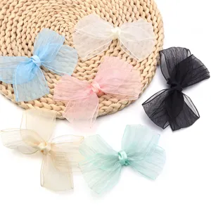 Large Pleated Mesh Bow Accessories For Clothing Socks Hair Accessories Handmade Ribbon Bow Trims For Doll Bag Hat DIY Decoration