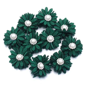 Flores de tela verde con perlas diamantes de imitacion accesorios DIY para ropa bolsos