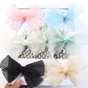 Large pleated organza bow hair clips DIY gauze hair accessories for women girls gift decor