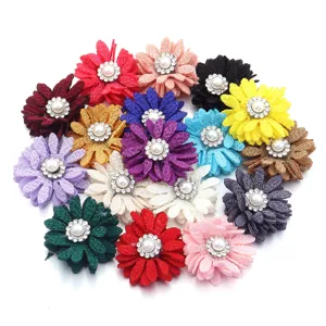 Flores de tela coloridas con perlas y pedrería para ropa manualidades y decoraciones diy