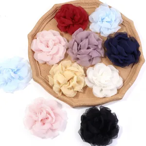 Double layer mesh rose fabric flowers for DIY hair accessories and clothing apparel decor
