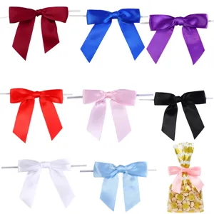 Nœud en Ruban de Satin Polyester Avec Attache Torsadée Pour Emballage Boîte Cadeau Scellage Sac Nourriture Mariage Fête Décoration Nœud