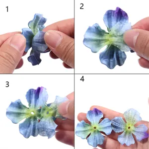 Blue artificial 4-petal fabric flower DIY handmade decorative patch clothing accessory