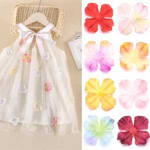 Cute floral mesh children dress with colorful DIY fabric flower petals appliques for decor
