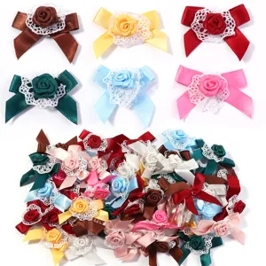 Lolita Ribbon Bow Rose Flower DIY Patch For Headband Hair Clip Clothing Shoes Bag Decoration Polyester Lace Trim Craft Supplies