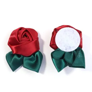 Handgemaakte satijnen rode roos bloem stof accessoire DIY broche haarspeld materiaal