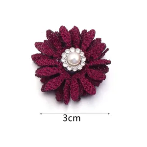 Flor de tela burdeos con perla y pedrería 3cm accesorios de ropa DIY artesanía