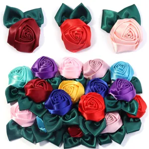 Handgemaakte satijnen roos bloem stoffen patches DIY haarspeld kleding accessoires