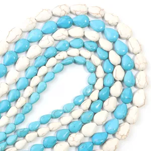Blue and white turquoise teardrop beads detail shot, perfect for DIY jewelry making and bracelets.