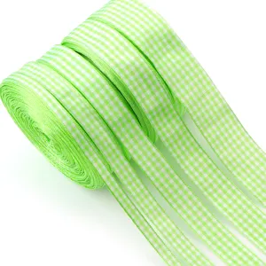 Nastro in poliestere a quadri verde e bianco per confezioni regalo, fai da te e accessori.