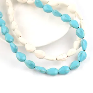 Turquoise beads necklace detail, blue and white stone DIY jewelry accessory for craft.