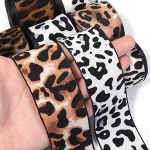 Leopard print ribbon faux silk satin edge DIY gift wrapping hair accessories sewing trim