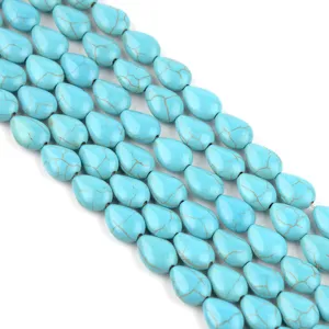 Blue turquoise drop beads flat melon turquoise gemstone beads for DIY jewelry making