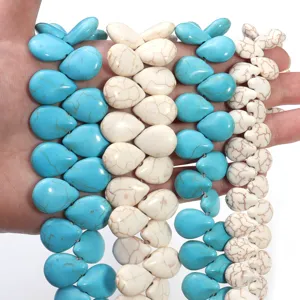 Teardrop turquoise howlite loose beads detail close-up for DIY handmade jewelry accessories.