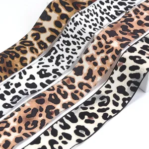 Leopard print silk ribbon for gift box packaging, DIY crafts and hair accessories.