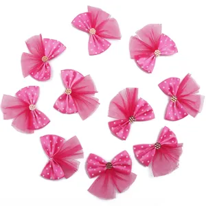Nœud papignon en résille à pois roses accessoires DIY pour pinces à cheveux et couture.
