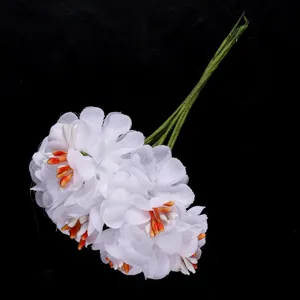 Ramo de flores artificiales de camelia blanca de tela para decoración de hogar y boda