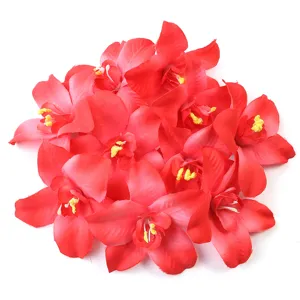 Red artificial orchid flower heads fabric phalaenopsis for DIY floral wall wedding home decor