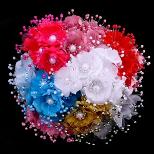 Ramo de flores de camelia de tela artificial para boda decoración de bricolaje en el hogar.