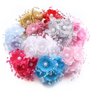 Ramo de flores de tela artificial con estambres de perlas para boda y decoración.