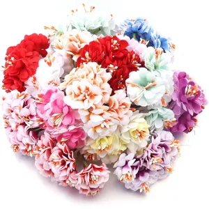 Ramo de Flores de Camelia y Manzano de Tela 3D Simulación Flores Artificiales Con Tallos Para DIY Boda Decoración del Hogar Artesanía