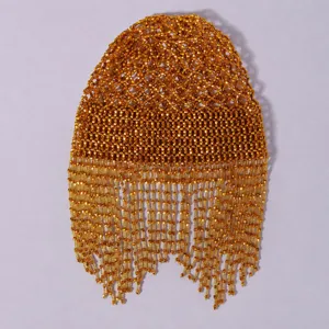 Goldene Perlen Flapper Kappe Fransen Haarschmuck Braut Hochzeit Kopfschmuck Vintage Hauptbild