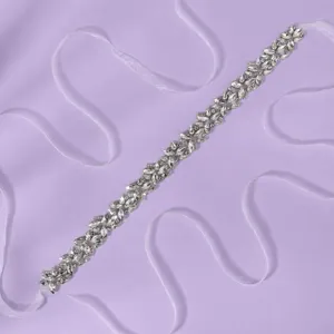 Crystal rhinestone bridal wedding belt with white ribbon for evening party dress accessories.