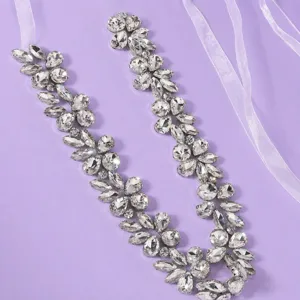 Gorgeous rhinestone bridal belt featuring sparkling clear crystals and ribbons for events.