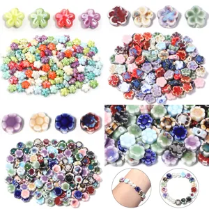 Perline in Ceramica a Forma di Margherita Smaltate a Mano a Cinque Petali Perline Sciolte per Braccialetti Collane Gioielli Fai da Te Accessori