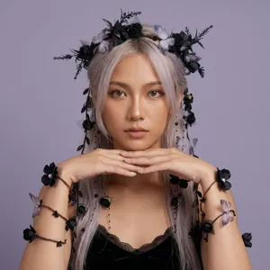 Gothic Retro Dunkel Stirnband Armbänder Zubehör Für Halloween Hexe Elf Cosplay Fotoshooting Stoff Strass Schmuck Set