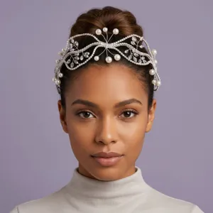 Serre-Tête de Mariage Exquis en Strass et Perles Artificielles Luxe Léger Fait Main Floral Hair Hoop Photographie Accessoires Cheveux