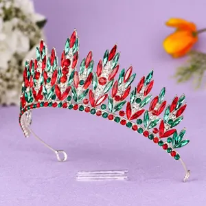 Luxury red and green rhinestone tiara crown for Christmas party and holiday banquets main