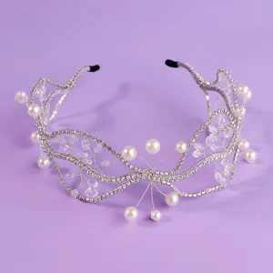 Serre-tete perle strass argente diademe de mariee accessoire cheveux pour mariage photo