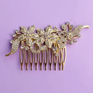 Elegant gold rhinestone hair comb crystal floral bridal side comb for wedding party hair accessories