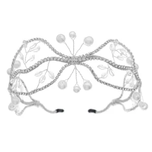Serre-tete de mariee argente exquis avec perles strass et cristaux pour mariage fete.