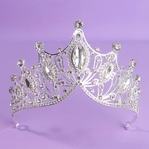 Silver baroque tiara sparkling rhinestone crown elegant bridal pageant party headpiece accessory