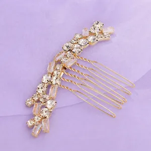 Elegant gold rhinestone hair comb for bridal wedding, party, and daily chic updos.