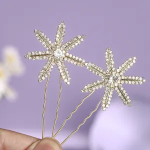 Luxe strass haarspeld set U-vorm goud ster haarvork voor vrouwen feest banquet kapsel