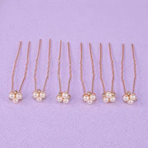 Set de horquillas en U con perlas elegantes, accesorios para el cabello de novia de metal dorado.