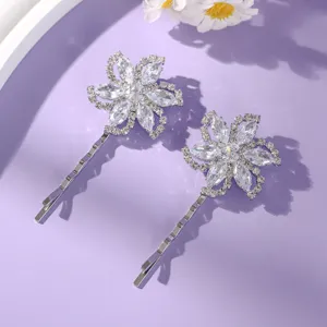Zilveren strass bloem haarspelden set, elegante sprankelende haarspeldjes voor dagelijks.
