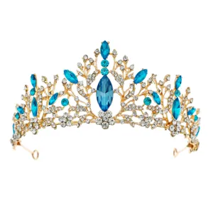 Gold rhinestone crown tiara for women bridal wedding party hair accessories crystal headpiece