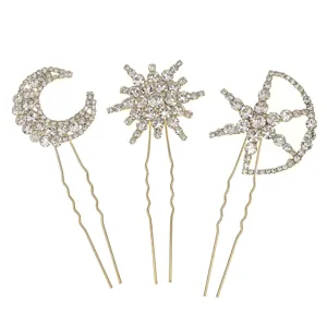 Strass Haarspeld Set Maan Zon Ster U-vorm Haarvork Elegante Bruiloft Feest Haaraccessoires