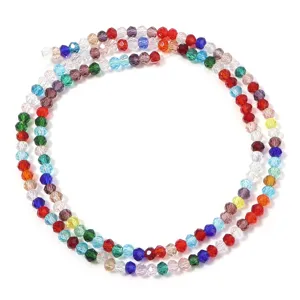 Multicolor crystal glass faceted beads detail, colorful sparkling DIY jewelry making component.