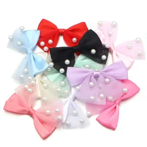 Multi-color mesh pearl hair bows, two-tone bowknot DIY accessories for clothing and hair clips.