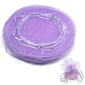Lila Runde Organza Säckchen Geschenktüten mit Kordelzug Bonbon Beutel für Hochzeit Feier