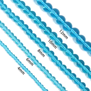 Lake blue transparent glass beads loose for DIY bracelet necklace spacer crafts 4-12mm