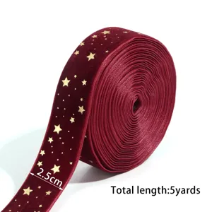 Christmas gold star velvet ribbon 2.5cm wide 5 yards long for DIY crafts gift wrapping