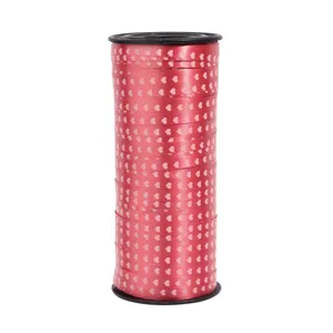 Red heart print ribbon roll for gift wrapping, party decoration, and holiday packaging use.