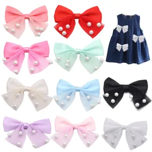 Handmade Mesh Bowknot With Artificial Pearl Appliques Sweet Ribbon Bows For Hair Clips Clothing Bags DIY Jewelry Accessories