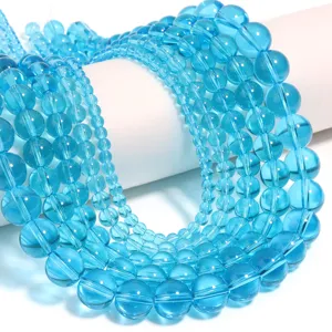 Lake Blue Transparent Glass Beads Strands Semi-Finished DIY Jewelry Making Main View